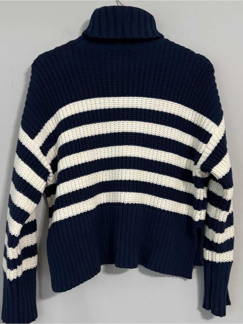 Madewell Blue and White Striped Turtleneck Chunky Knit Sweater